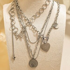 Silver Layered Necklace Set